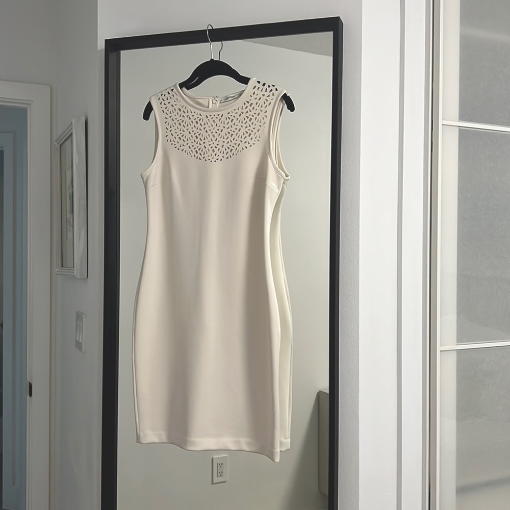 Perfect white  work or bridal shower dress by Calvin Klein.